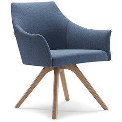 Tulip Tub Chair Timber Base Blue Fabric Seat Blue