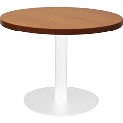 Rapidline Disc Base Coffee Table 600D x 450mmH Cherry Top White Base