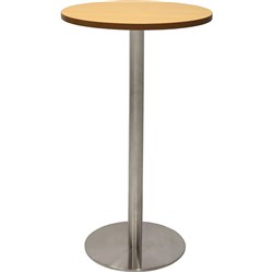 Rapidline Estillo Disc Base Dry Bar Table 600D x 1085mmH Beech Top Silver Base