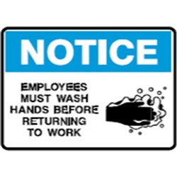 Brady Safety Sign Notice Wash Hands Before Returning To Work (with Picto) H300xW450mm