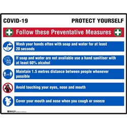 Brady Safety Sign Covid-19 Prevention Multi-Message H600xW900mm Corflute