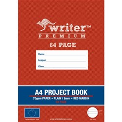 Writer Premium Project Book A4 64 Page Plain/8 mm Ruled Red Margin Apple