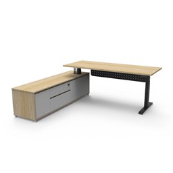 Rapidline Boost+ Executive Desk + LHS Cabinet+Panel 2020W x 2011D x 620-1270mmH Oak/Blk