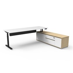 Rapidline Halo+ Executive Desk + RHS Cabinet + Panel 2270W x 1936D x 620-1270mmH White/Blk
