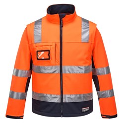 Huski Chassis Hi-Vis 2-in-1 Contrast Softshell Jacket 3 Layer Large Orange And Navy
