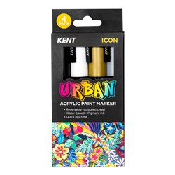Kent Urban Paint Markers Medium 6mm Dual Nib Icon Assorted Pack Of 4