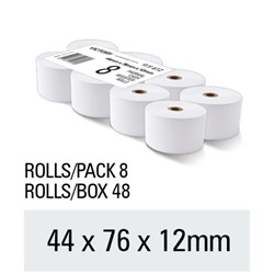 Victory Calc/Register Rolls 44x76x11.5mm Thermal CCR612 Pack of 8