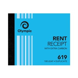Olympic 619 Rent Receipt Book Carbon Duplicate 100 x 125mm 100 Leaf Blue