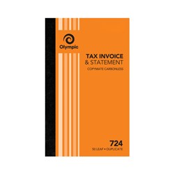 Olympic 724  Invoice/Statment Book Carbonless Duplicate 200 x 125mm 50 Leaf Orange