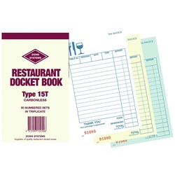 Zions 15T Docket Book Carbonless Triplicate 165x95mm 50 Sets