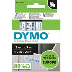 Dymo D1 Label Cassette Tape 12mmx7m Blue on White