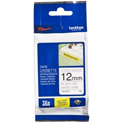 Brother TZE-S231 P-Touch Tape 12mmx8m Black on White Strong Adhesive