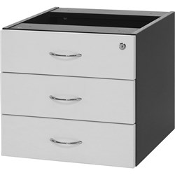 Logan Fixed Pedestal 3 Drawer 476 x 470D x 450mmH White And Ironstone