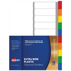 Plastic Dividers, Multi-Colour PP A4 Xtra Wide 10TAB